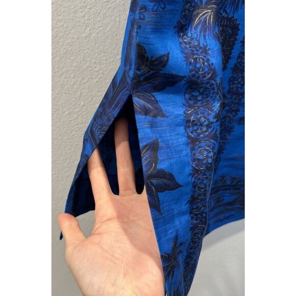 Hawaiiana Modes Honolulu XS VTG Dress Blue Gold Palm Tree Hawaiian Print Resort - Picture 6 of 9